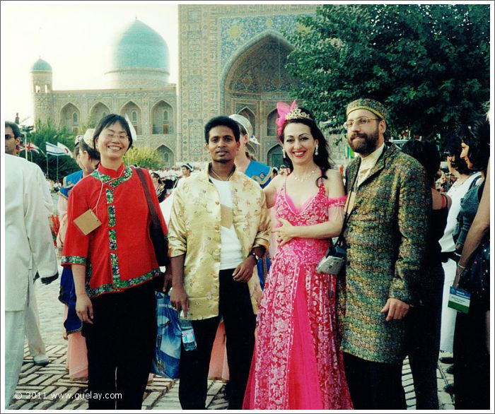 Feng-Chiu, Lalu, Gülay Princess and Josef at Registan Square in Samarkand (2003)