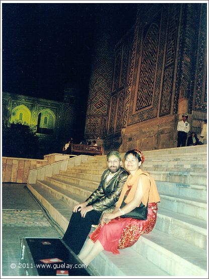 Josef Olt and Ting Feng-Chiu at Registan Square in Samarkand (2003)